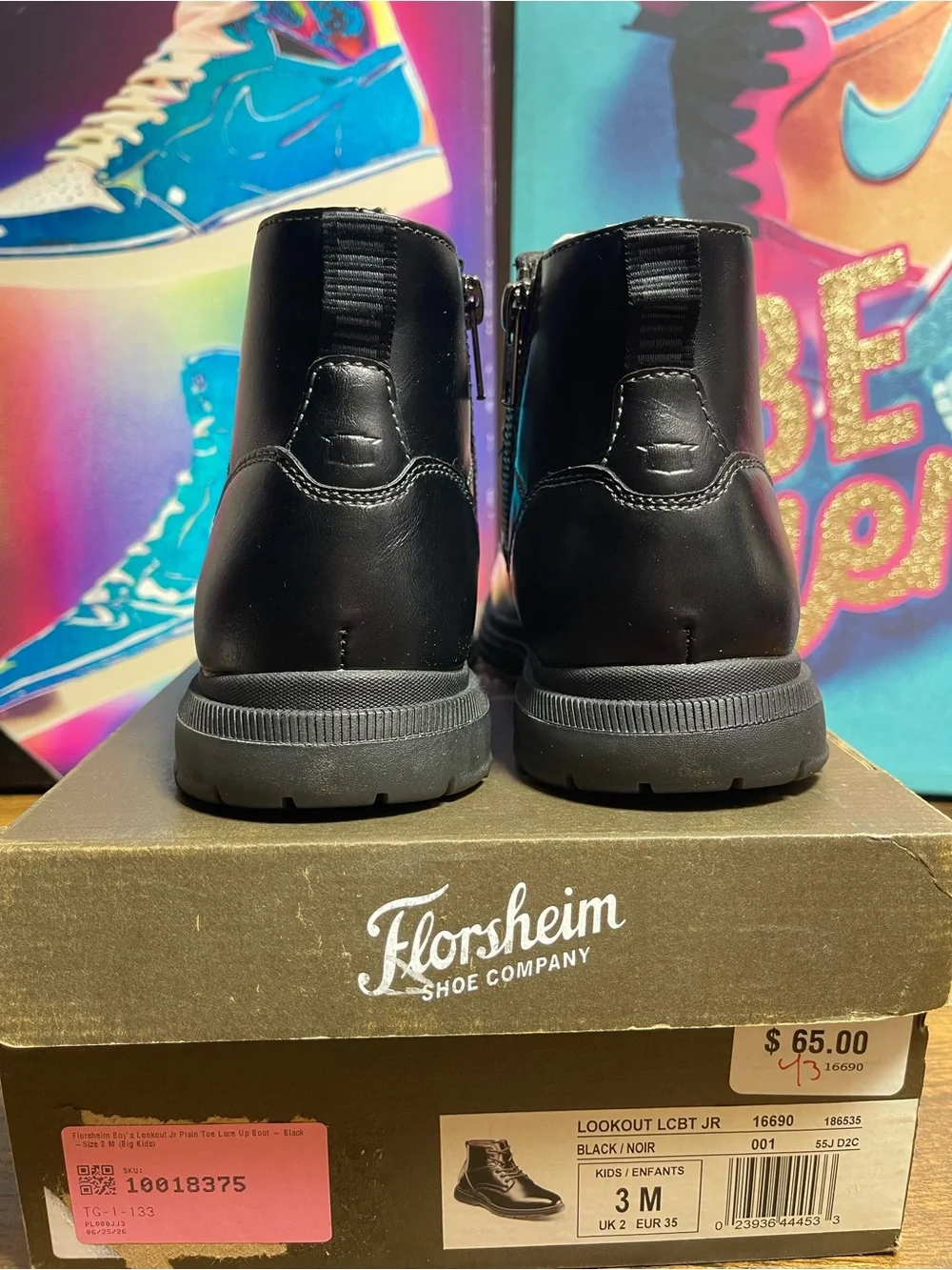 Florsheim Lookout Jr. Boys Plain Toe Lace Up Boots in black size 3